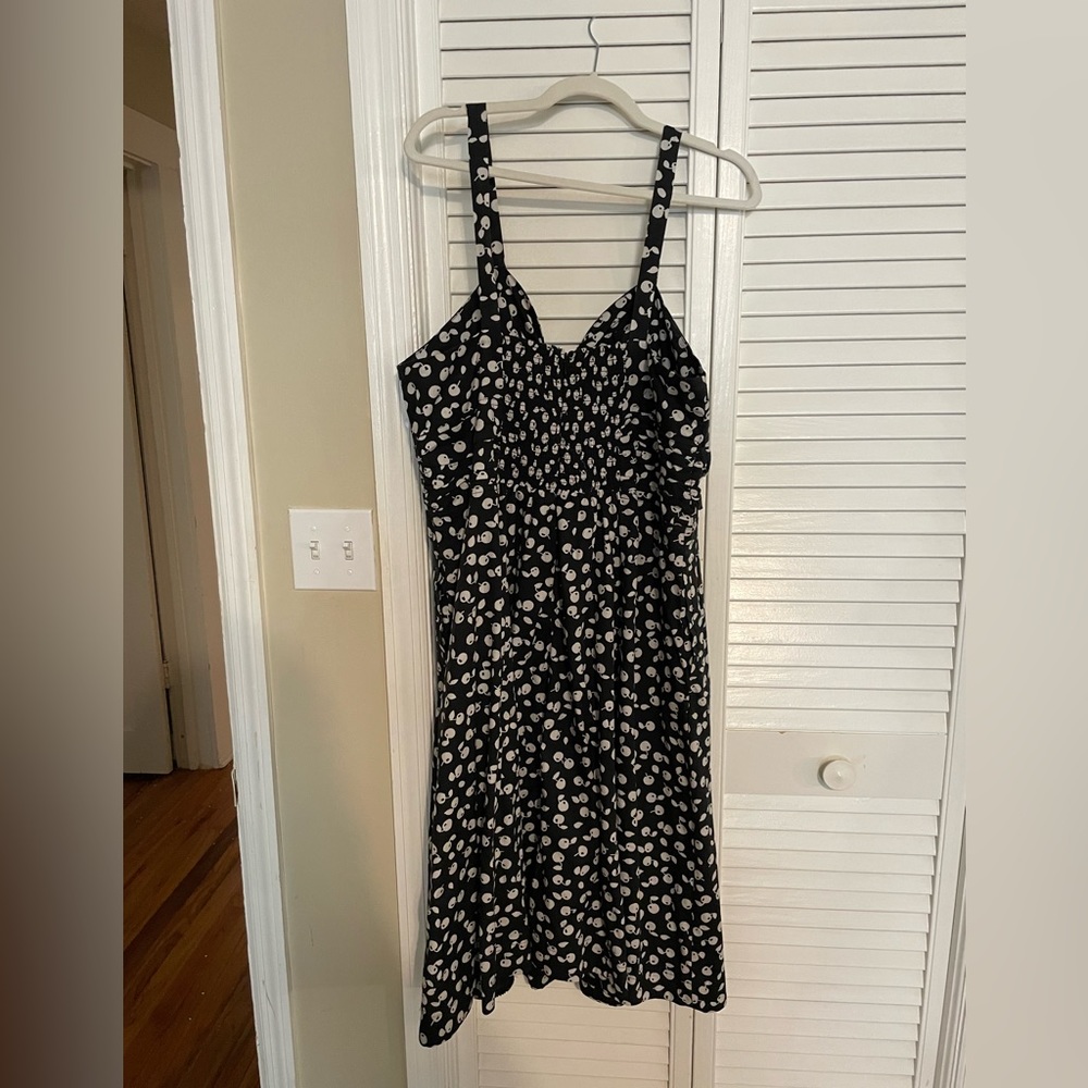 Vintage style Dress-Lined Black and white with cherries. Sweetheart cutout.